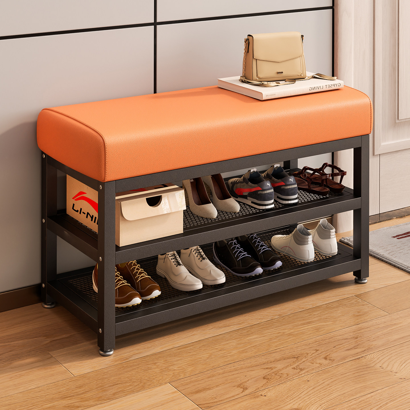 坐凳一体入户门铁艺轻奢高级感穿鞋凳进门鞋架换鞋凳家用可坐鞋柜