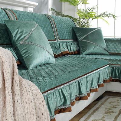 家柏饰(CORATED)毛绒沙发垫四季通用皮沙发防滑坐垫子简约现代时尚沙发套罩 暖熙-松绿 70*120cm+花边