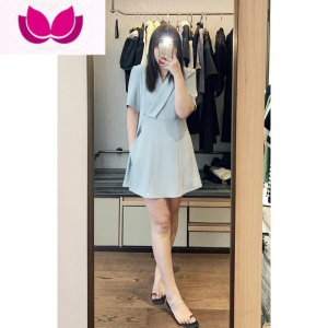 七斓夏季新款胖mm大码法式收腰西装连衣裙子套短裤遮肉显瘦套装女