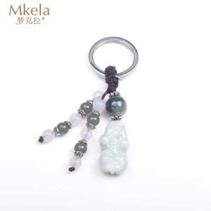 梦克拉 Mkela S925银翡翠貔貅白玛瑙钥匙扣挂件 出入平安 冰糯种 摆件 翡翠 汽车钥匙扣 茶壶配饰 居家装饰品 绿色