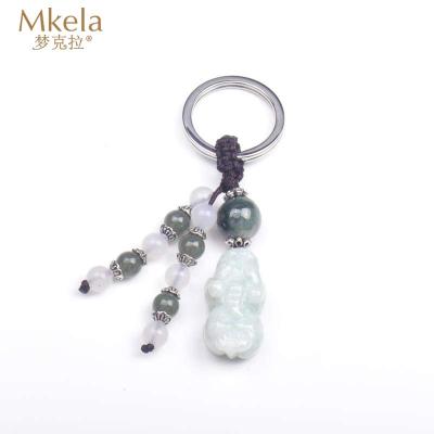 梦克拉 Mkela S925银翡翠貔貅白玛瑙钥匙扣挂件 出入平安 冰糯种 摆件 翡翠 汽车钥匙扣 茶壶配饰 居家装饰品