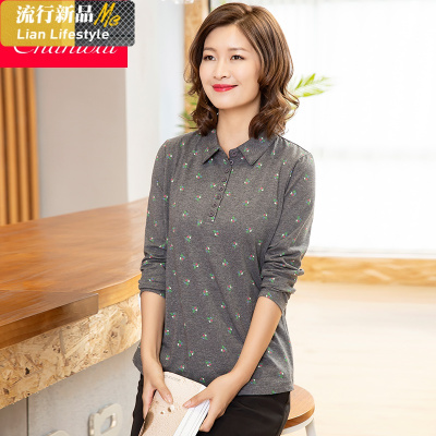 恋名媛中老年女装新款妈妈衬衫春秋洋气打底衫上衣棉长袖t恤翻领大码大码女装
