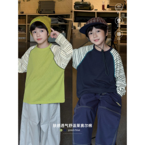 童酷男童秋款洋气柔软莱赛尔宝宝打底衫时尚拼色圆领儿童T恤