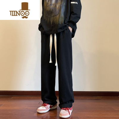 YANXU垂感裤子男款夏季薄款潮牌美式高街黑色运动卫裤直筒宽松休闲长裤