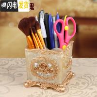 三维工匠欧式树脂化妆刷收纳筒韩国创意礼品时尚摆件化妆笔收纳笔筒 香槟玫瑰笔筒方形款