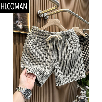HLCOMAN夏季男士时尚潮牌新款千鸟格百搭痞帅短裤高级感休闲宽松五分中裤
