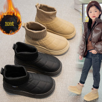 新款加棉低帮短靴男童女童时尚靴子保暖休闲冬季棉鞋学生鞋子