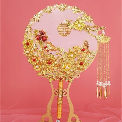 美帮汇新娘秀禾团扇结婚古风婚礼扇子中式喜扇出嫁遮面手工diy材料包繁花似锦DIY材料包送工具