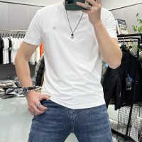 夏季新款刺绣圆领短袖T恤男潮流帅气男半袖内搭半截袖丝光棉上衣