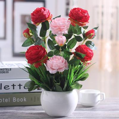 假花仿防真玫瑰花束客厅摆件绢花干插花艺装饰塑料花盆栽餐桌摆花卡其色大光球牡丹粉