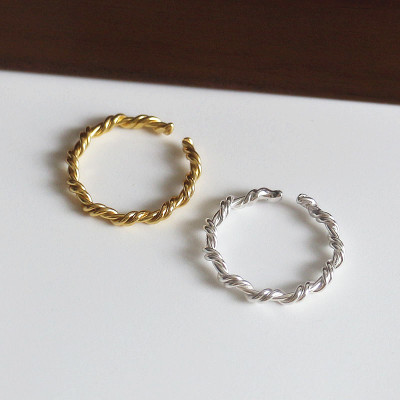 S925纯银螺纹打结编织戒指欧美简约个性设计金色潮复古手饰银饰女送女朋友老婆情人节七夕生日礼物