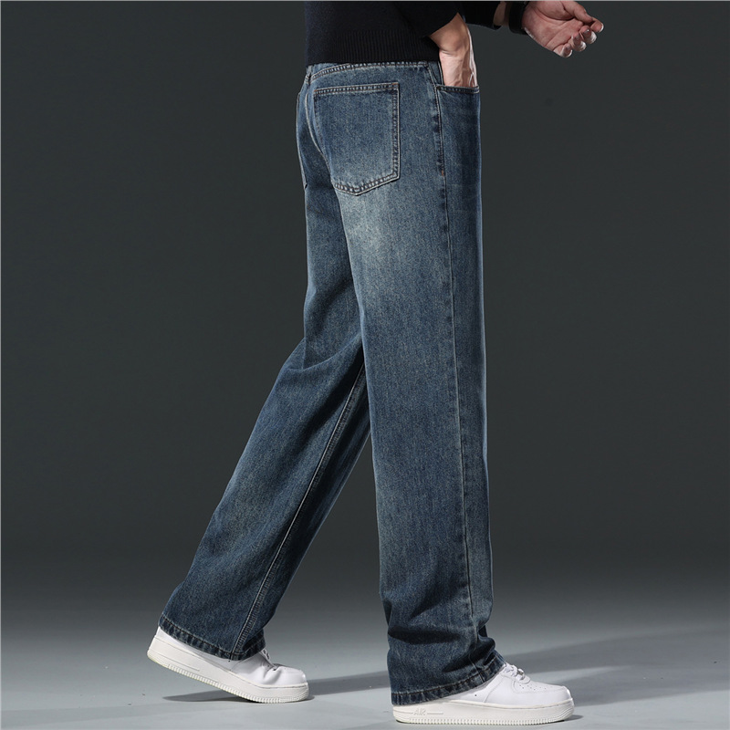 秋冬厚款中高腰宽松直筒潮流百搭男士牛仔裤商务休闲潮流百搭裤子