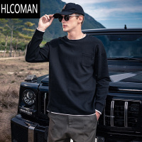 HLCOMAN 肌理感华夫格秋季T恤男长袖宽松卫衣款男装打底衫