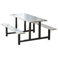 阿拉贡学校食堂不锈钢餐桌椅4人6人8人位员工饭堂连体快餐桌椅组合4人位(黑色支架款)
