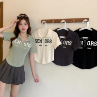 夏季女装胖mm遮肚上衣藏肉不规则休闲百搭polo领正肩短袖T恤新款_1