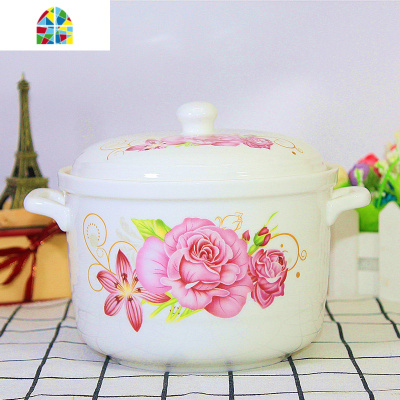 大号家用酒店陶瓷带盖汤碗炖锅汤煲隔水炖盅内胆煲汤燕窝碗 FENGHOU 5英寸牡丹花有孔盖带勺