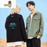 YANXU秋季新款男士牛仔夹克高街国潮简约个性时尚印花图案外套