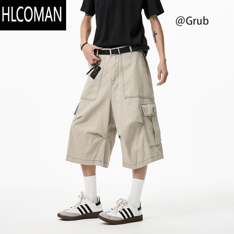 HLCOMAN美式多口袋工装短裤男女夏季高街潮牌运动七分裤宽松百搭阔腿中裤