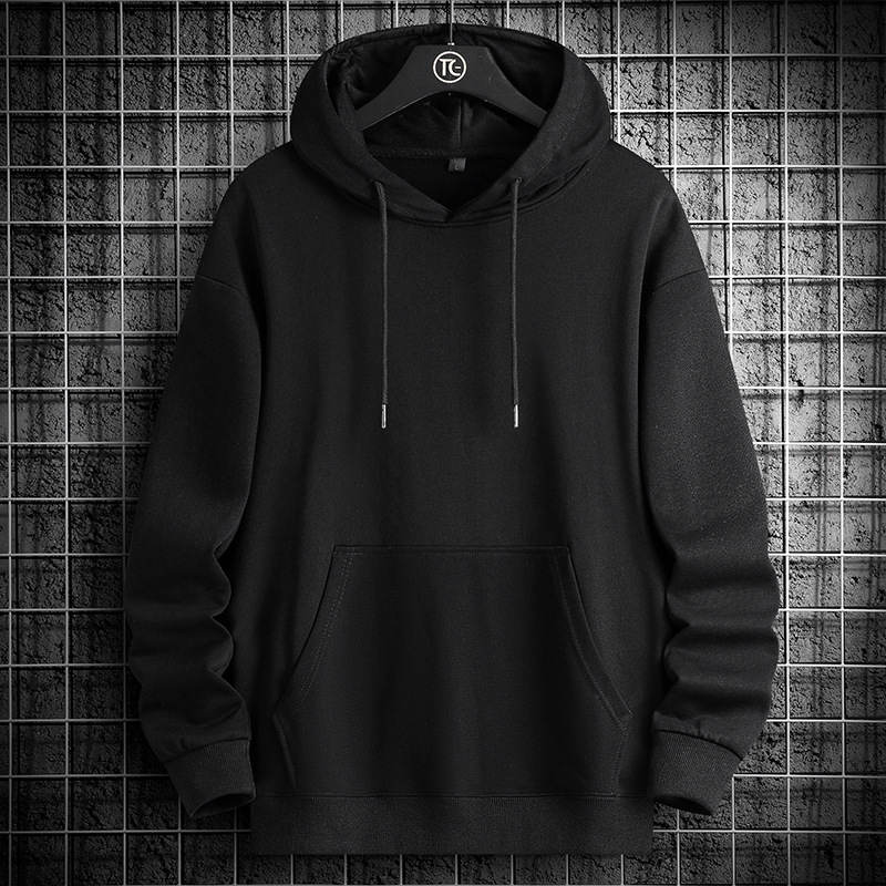 仿棉鱼鳞连帽卫衣男士秋季纯色简约宽松上衣