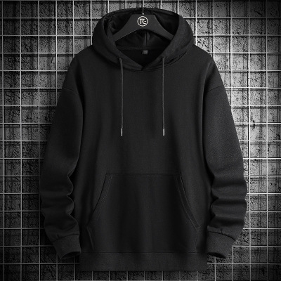 仿棉鱼鳞连帽卫衣男士秋季纯色简约宽松上衣