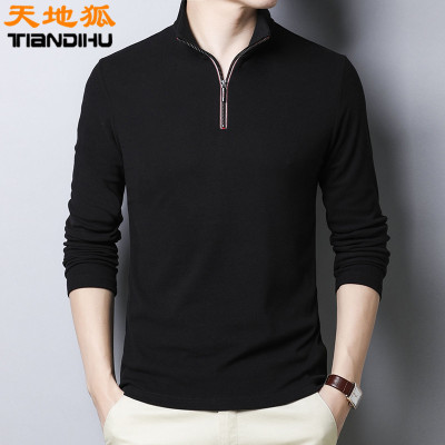 天地狐男装卫衣男士春秋款长袖翻领半拉链半高领中年双面绒上衣男A21-529