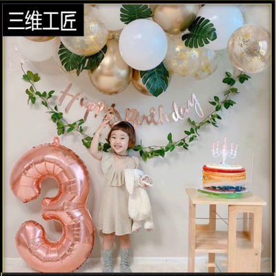 ins森系宝宝周岁百天生日装饰场景布置儿童派对气球男女孩背景墙三维工匠森系生日套餐01