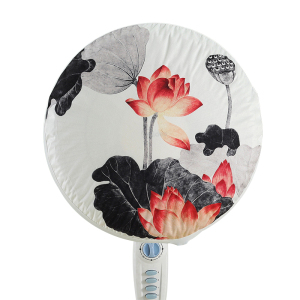 幸福派 电风扇罩子防尘罩套子电扇保护罩立式落地式全包布艺圆形防灰网罩 036墨荷 直径约46cm