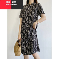 YIBUSHENG韩版棉绸连衣裙女季宽松显瘦黑色短袖长裙立领套头纯色修身旗袍