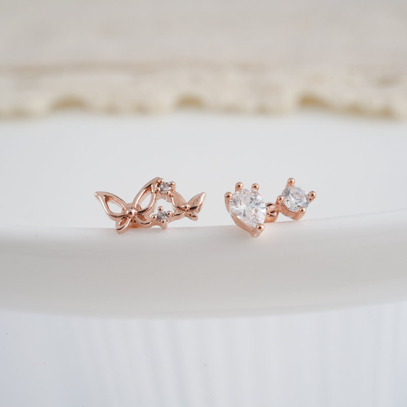 韩国直送耳钉蝴蝶 水滴连排设计感钛钢杆耳骨钉耳门钉少女生新款送女朋友老婆情人节七夕生日礼物