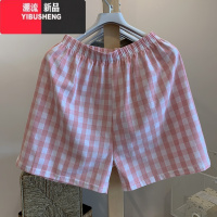YIBUSHENG 2024季格子短裤女薄款运动高腰显瘦阔腿宽松休闲睡裤