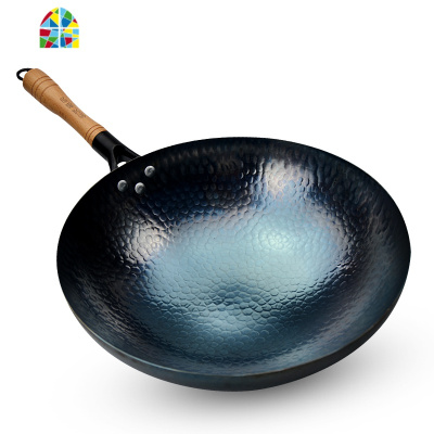 铁锅老式手工锻打炒锅锅燃气灶适用无涂层不沾熟铁家用炒菜锅 FENGHOU 32cm平底开锅款