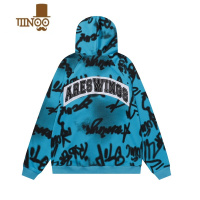 YANXUNGZQ美式复古泥染手绘涂鸦刺绣连帽卫衣男女款百搭情侣开衫外套