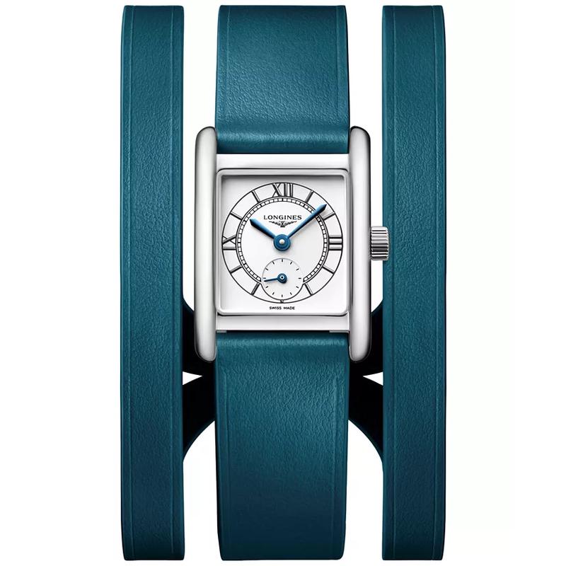 Longines/浪琴女士石英防水瑞士皮质三排扣矩形石银表盘腕表