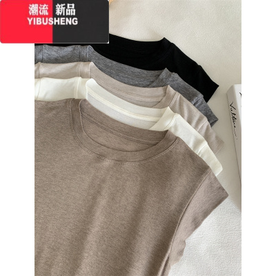 YIBUSHENG极简干练冰凉感飞飞袖T恤女薄款短袖显瘦百搭正肩短款无袖上衣