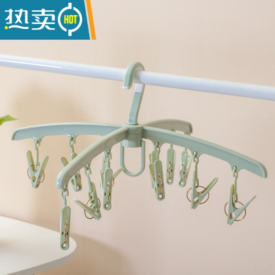 敬平多夹子衣架袜子晾晒器多功能晾内衣晒内裤晾衣架夹袜子架晾衣夹 雅绿12夹