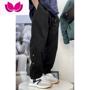 七斓日系复古水洗棉宽松阔腿卷边工装裤休闲潮牌男女同款七九分裤