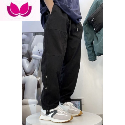 七斓日系复古水洗棉宽松阔腿卷边工装裤休闲潮牌男女同款七九分裤