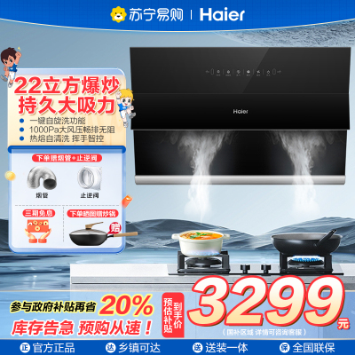 海尔CXW-219-EC906S 抽油烟机 侧吸家用 22m³/min 350pa 一键自清洁油烟机