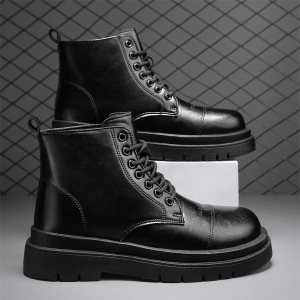 马丁靴男秋季高帮英伦风复古高跟增高厚底高级百搭休闲黑色男鞋