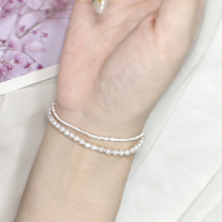 北京黄金925银天然珍珠手链电银闪花双手链 双层叠戴设计可调节大小百搭轻奢手链