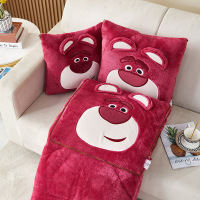 新款北极绒立体卡通刺绣抱枕被 大耳朵熊 粉粉猪蓝仔仔愤怒猫