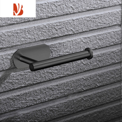 三维工匠日式免打孔不锈钢简约厕所马桶边卷纸架浴室卫生间纸巾盒挂架胶贴 AK04黑色胶粘 304