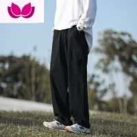 七斓工装裤子男士宽松大码运动卫裤直筒阔腿卡其色休闲长裤