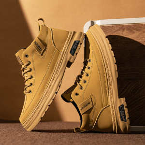 高帮马丁靴男新款超纤鞋面防水工装靴增高厚底户外工作男鞋