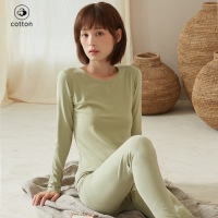 保暖纯棉内衣女一体式秋衣秋裤纯色全棉套装内穿打底衫女秋冬