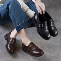 头层牛皮英伦苏真皮乐福鞋女2026春新款百搭通勤布洛克小皮鞋