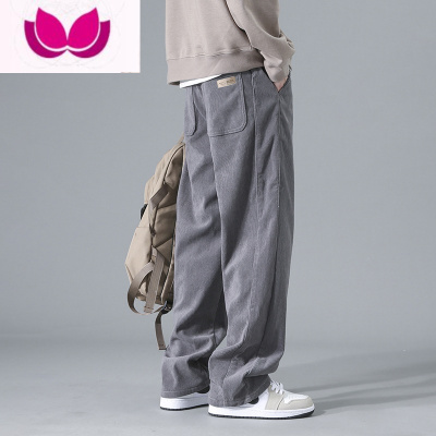 七斓灯芯绒裤子男款春季运动休闲长裤美式潮牌阔腿宽松春季秋款直筒裤