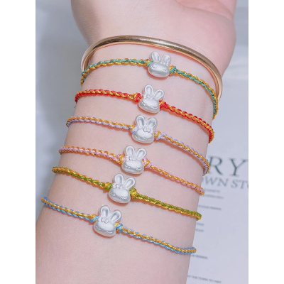 3D硬银米菲兔手串纯银卡通小兔子编织手绳手链创意礼品本命年礼物送女朋友老婆情人节七夕生日礼物