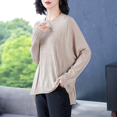 恋名媛年轻妈妈毛衣女春秋外穿低领针织衫薄款大码宽松显瘦减龄上衣打底大码女装