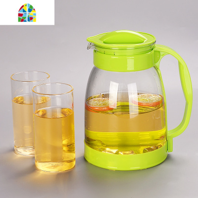 大容量冷水玻璃可高温泡花茶壶家用凉水杯耐热白开水泡茶果汁套装 FENGHOU 绿色(2000ml)凉水壶